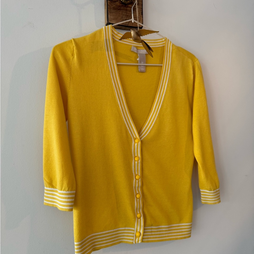 Yellow V-Neck Cardigan Sweater